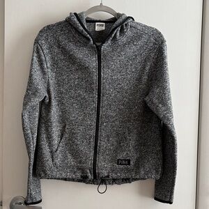 PINK Victoria's Secret Gray Zip-Up Draw String Hem Hoodie SZ XS